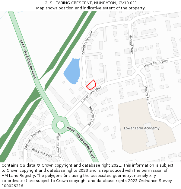 2, SHEARING CRESCENT, NUNEATON, CV10 0FF: Location map and indicative extent of plot