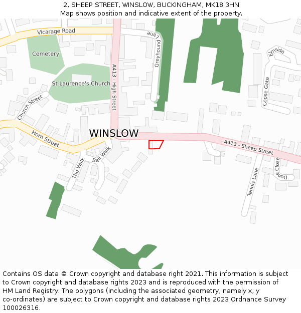 2, SHEEP STREET, WINSLOW, BUCKINGHAM, MK18 3HN: Location map and indicative extent of plot