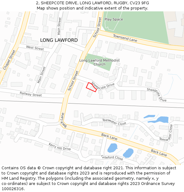 2, SHEEPCOTE DRIVE, LONG LAWFORD, RUGBY, CV23 9FG: Location map and indicative extent of plot