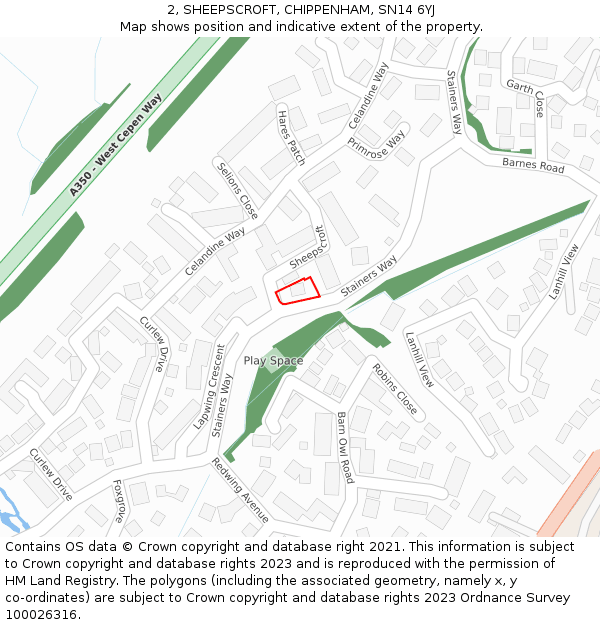 2, SHEEPSCROFT, CHIPPENHAM, SN14 6YJ: Location map and indicative extent of plot