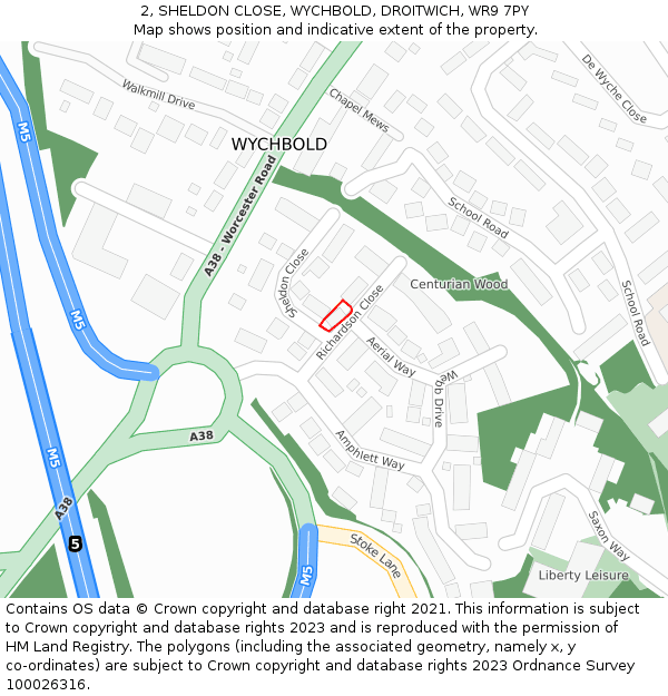 2, SHELDON CLOSE, WYCHBOLD, DROITWICH, WR9 7PY: Location map and indicative extent of plot