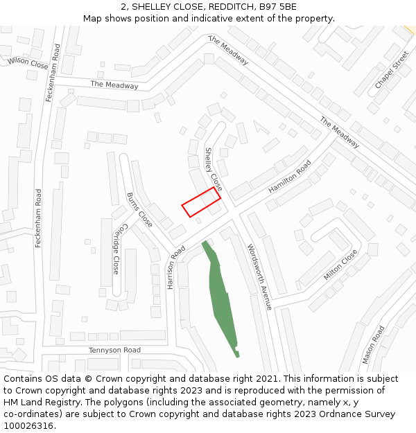 2, SHELLEY CLOSE, REDDITCH, B97 5BE: Location map and indicative extent of plot