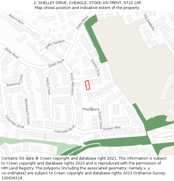 2, SHELLEY DRIVE, CHEADLE, STOKE-ON-TRENT, ST10 1XR: Location map and indicative extent of plot