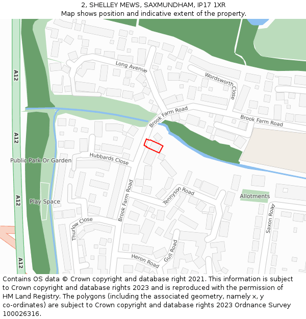 2, SHELLEY MEWS, SAXMUNDHAM, IP17 1XR: Location map and indicative extent of plot