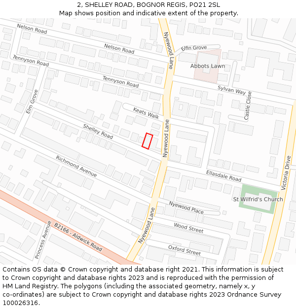 2, SHELLEY ROAD, BOGNOR REGIS, PO21 2SL: Location map and indicative extent of plot