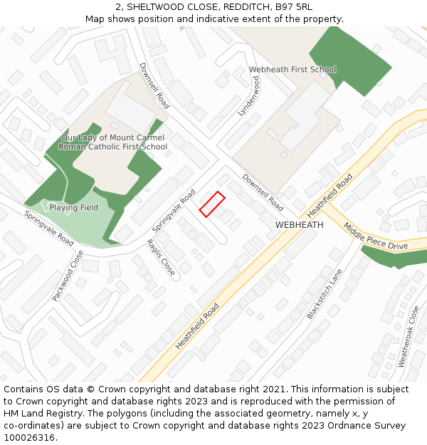 2, SHELTWOOD CLOSE, REDDITCH, B97 5RL: Location map and indicative extent of plot