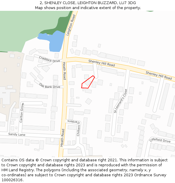 2, SHENLEY CLOSE, LEIGHTON BUZZARD, LU7 3DG: Location map and indicative extent of plot