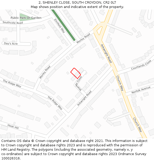 2, SHENLEY CLOSE, SOUTH CROYDON, CR2 0LT: Location map and indicative extent of plot