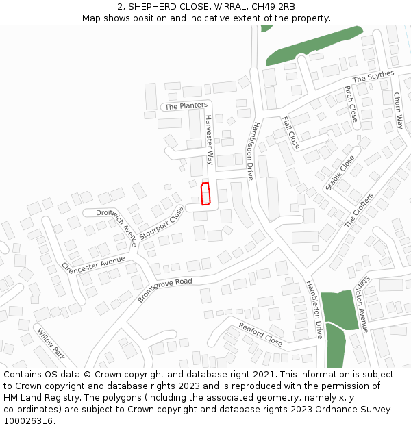 2, SHEPHERD CLOSE, WIRRAL, CH49 2RB: Location map and indicative extent of plot