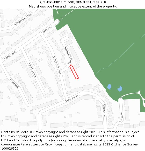 2, SHEPHERDS CLOSE, BENFLEET, SS7 2LR: Location map and indicative extent of plot