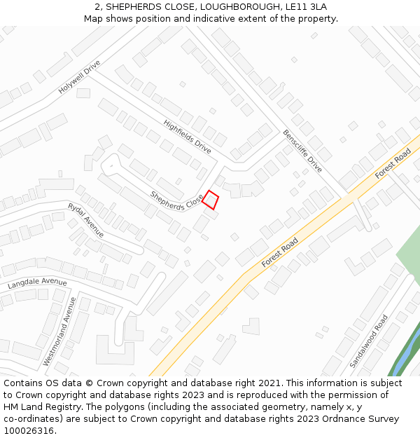 2, SHEPHERDS CLOSE, LOUGHBOROUGH, LE11 3LA: Location map and indicative extent of plot