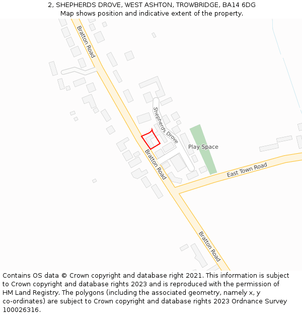2, SHEPHERDS DROVE, WEST ASHTON, TROWBRIDGE, BA14 6DG: Location map and indicative extent of plot