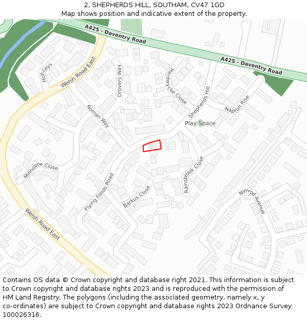 2, SHEPHERDS HILL, SOUTHAM, CV47 1GD: Location map and indicative extent of plot