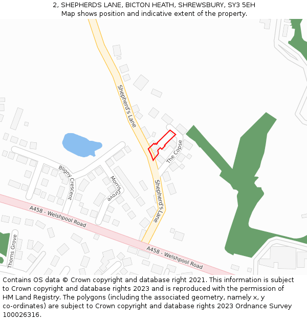 2, SHEPHERDS LANE, BICTON HEATH, SHREWSBURY, SY3 5EH: Location map and indicative extent of plot