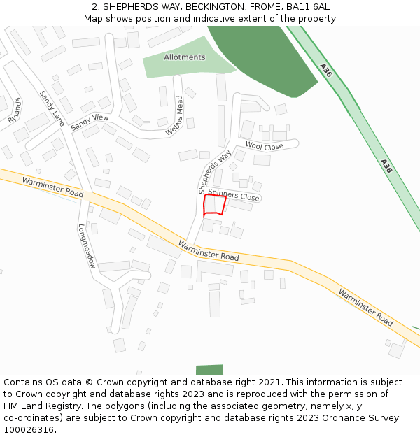 2, SHEPHERDS WAY, BECKINGTON, FROME, BA11 6AL: Location map and indicative extent of plot