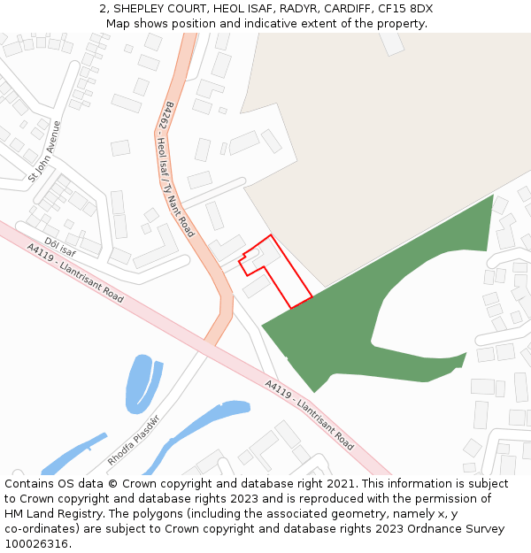 2, SHEPLEY COURT, HEOL ISAF, RADYR, CARDIFF, CF15 8DX: Location map and indicative extent of plot