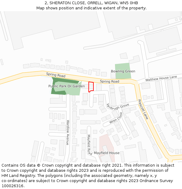 2, SHERATON CLOSE, ORRELL, WIGAN, WN5 0HB: Location map and indicative extent of plot