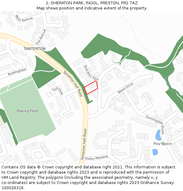 2, SHERATON PARK, INGOL, PRESTON, PR2 7AZ: Location map and indicative extent of plot