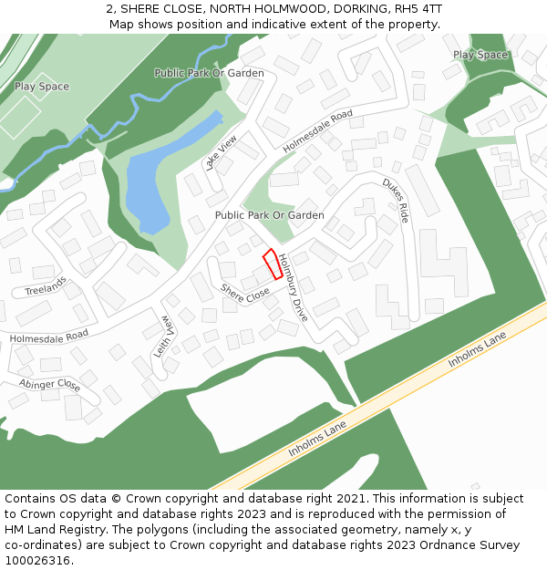 2, SHERE CLOSE, NORTH HOLMWOOD, DORKING, RH5 4TT: Location map and indicative extent of plot