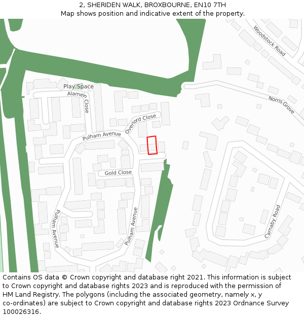 2, SHERIDEN WALK, BROXBOURNE, EN10 7TH: Location map and indicative extent of plot