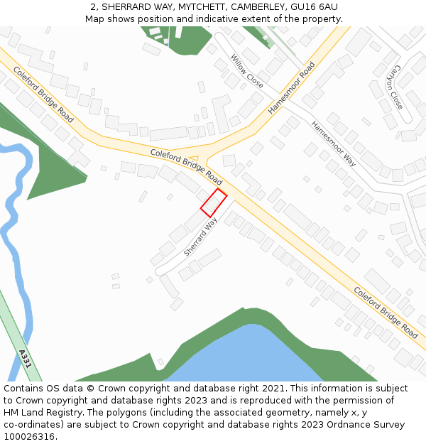 2, SHERRARD WAY, MYTCHETT, CAMBERLEY, GU16 6AU: Location map and indicative extent of plot