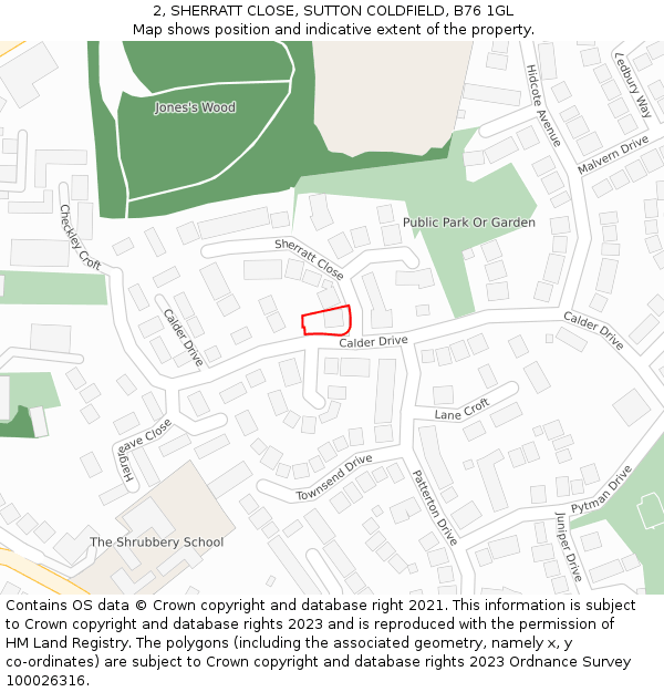 2, SHERRATT CLOSE, SUTTON COLDFIELD, B76 1GL: Location map and indicative extent of plot