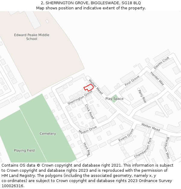 2, SHERRINGTON GROVE, BIGGLESWADE, SG18 8LQ: Location map and indicative extent of plot