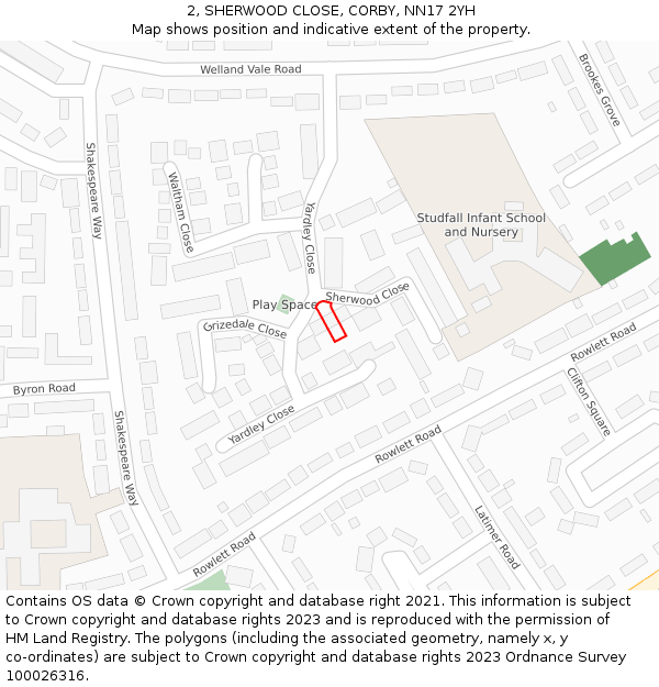 2, SHERWOOD CLOSE, CORBY, NN17 2YH: Location map and indicative extent of plot
