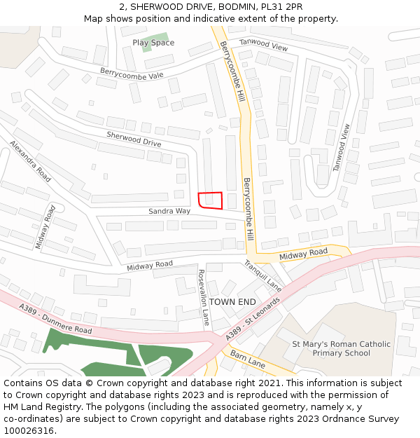 2, SHERWOOD DRIVE, BODMIN, PL31 2PR: Location map and indicative extent of plot