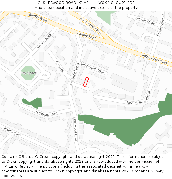 2, SHERWOOD ROAD, KNAPHILL, WOKING, GU21 2DE: Location map and indicative extent of plot