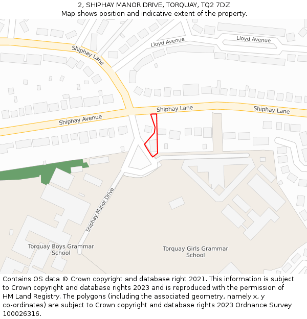 2, SHIPHAY MANOR DRIVE, TORQUAY, TQ2 7DZ: Location map and indicative extent of plot