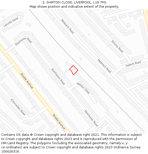 2, SHIPTON CLOSE, LIVERPOOL, L19 7PG: Location map and indicative extent of plot