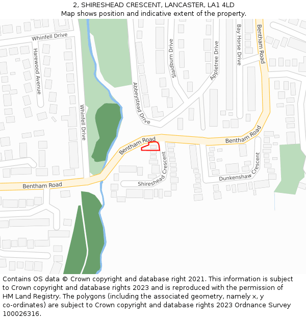 2, SHIRESHEAD CRESCENT, LANCASTER, LA1 4LD: Location map and indicative extent of plot