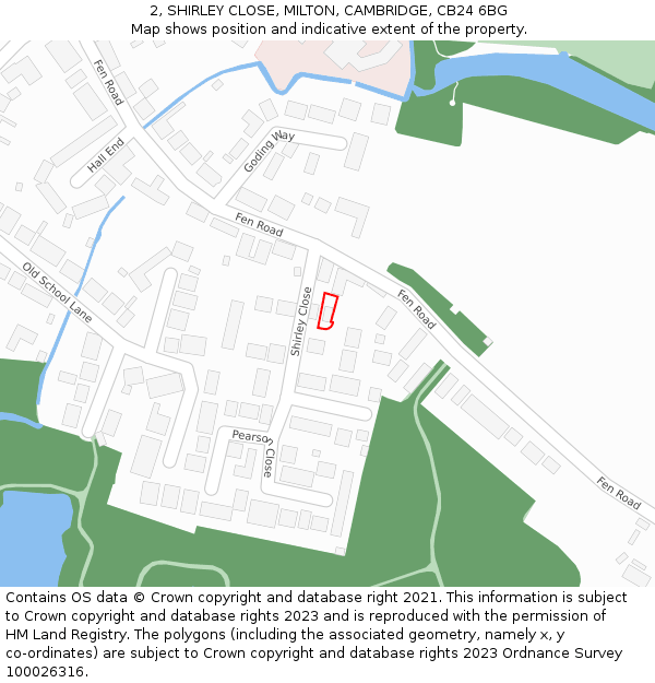 2, SHIRLEY CLOSE, MILTON, CAMBRIDGE, CB24 6BG: Location map and indicative extent of plot