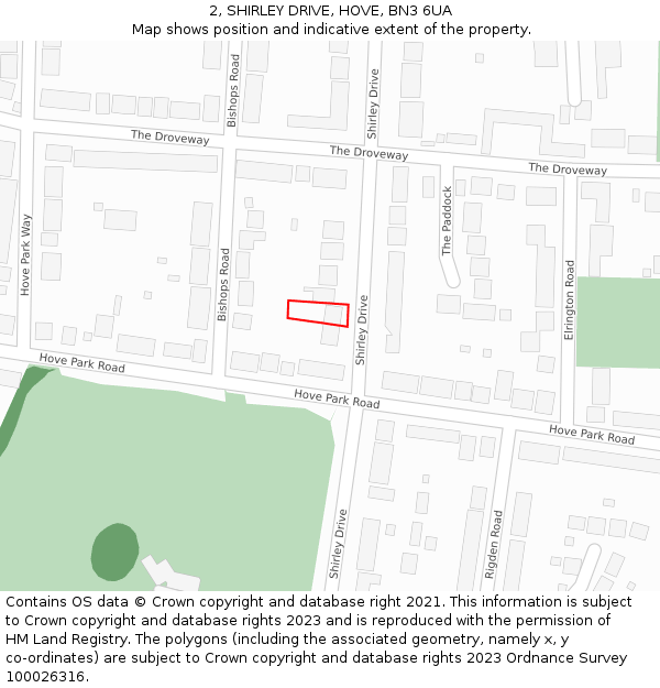 2, SHIRLEY DRIVE, HOVE, BN3 6UA: Location map and indicative extent of plot
