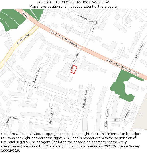 2, SHOAL HILL CLOSE, CANNOCK, WS11 1TW: Location map and indicative extent of plot