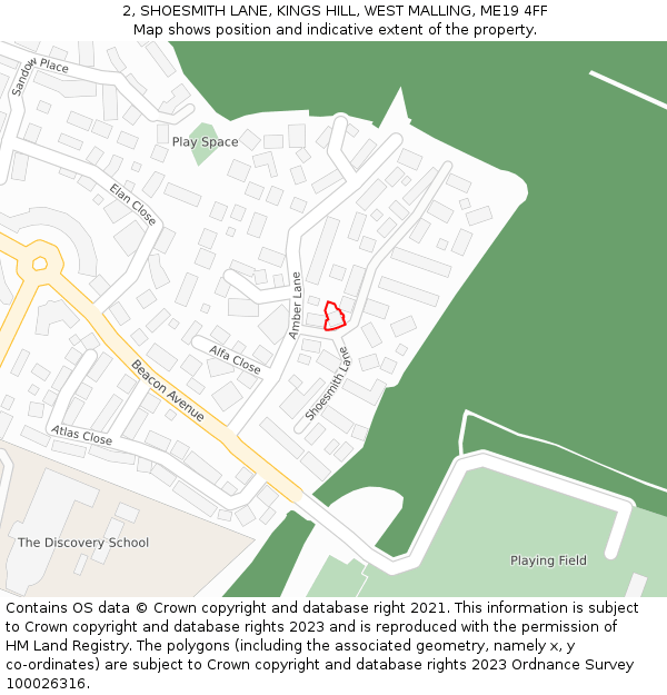 2, SHOESMITH LANE, KINGS HILL, WEST MALLING, ME19 4FF: Location map and indicative extent of plot