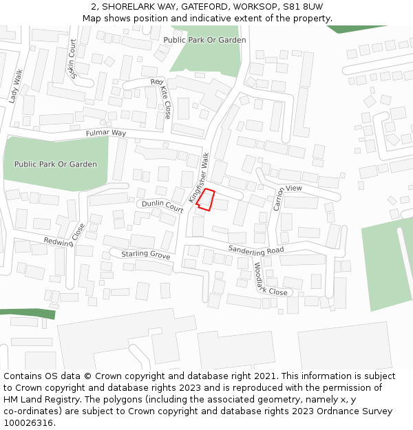 2, SHORELARK WAY, GATEFORD, WORKSOP, S81 8UW: Location map and indicative extent of plot