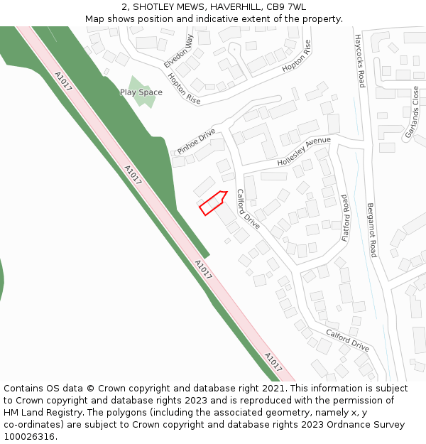 2, SHOTLEY MEWS, HAVERHILL, CB9 7WL: Location map and indicative extent of plot