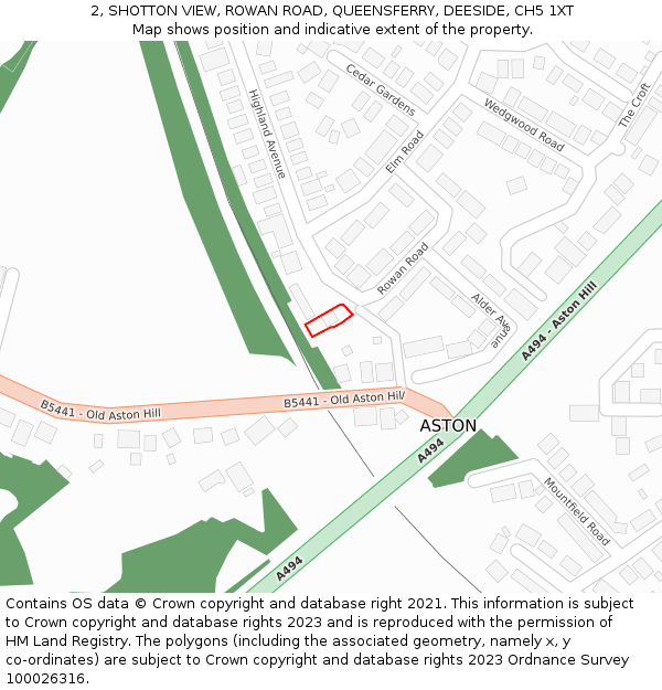 2, SHOTTON VIEW, ROWAN ROAD, QUEENSFERRY, DEESIDE, CH5 1XT: Location map and indicative extent of plot