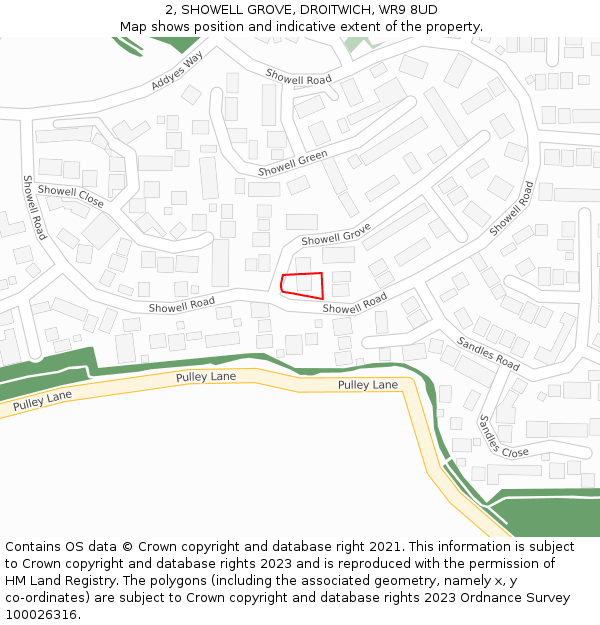 2, SHOWELL GROVE, DROITWICH, WR9 8UD: Location map and indicative extent of plot