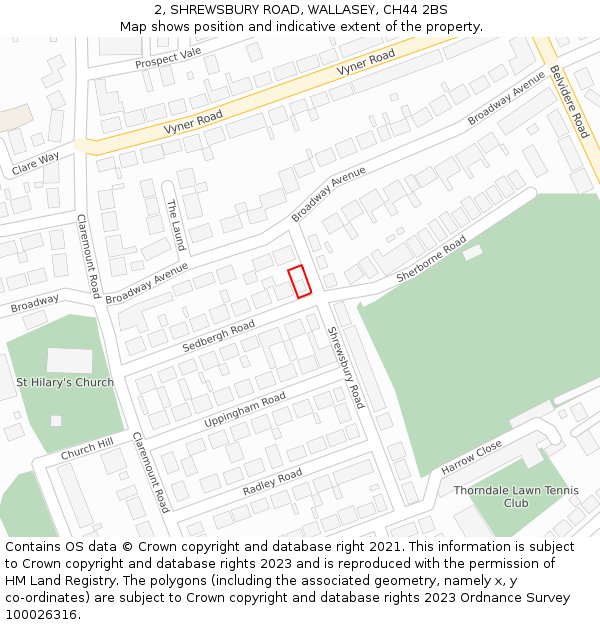 2, SHREWSBURY ROAD, WALLASEY, CH44 2BS: Location map and indicative extent of plot