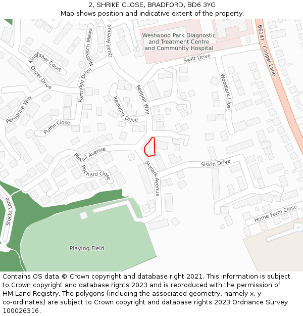 2, SHRIKE CLOSE, BRADFORD, BD6 3YG: Location map and indicative extent of plot