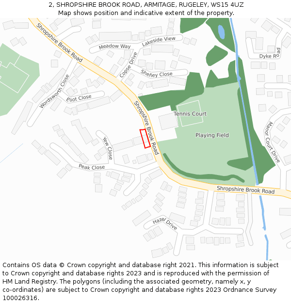 2, SHROPSHIRE BROOK ROAD, ARMITAGE, RUGELEY, WS15 4UZ: Location map and indicative extent of plot