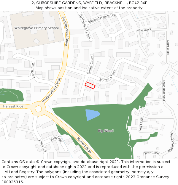 2, SHROPSHIRE GARDENS, WARFIELD, BRACKNELL, RG42 3XP: Location map and indicative extent of plot