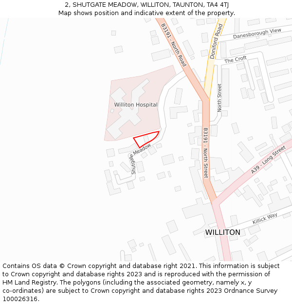 2, SHUTGATE MEADOW, WILLITON, TAUNTON, TA4 4TJ: Location map and indicative extent of plot