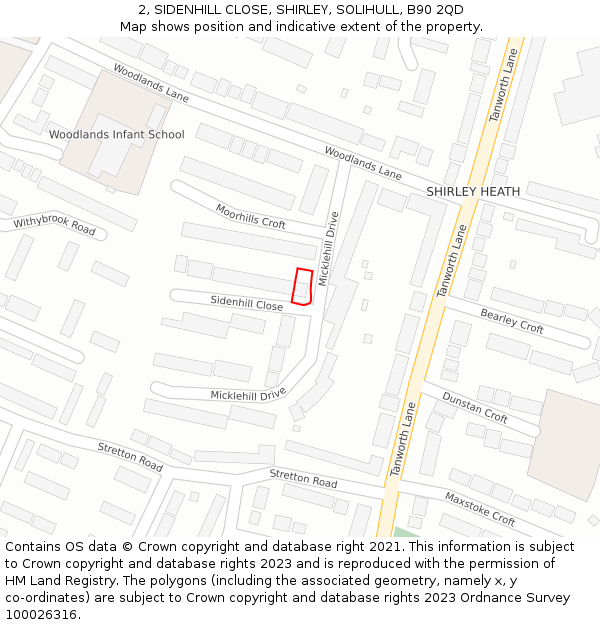 2, SIDENHILL CLOSE, SHIRLEY, SOLIHULL, B90 2QD: Location map and indicative extent of plot