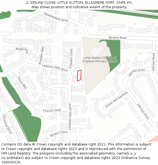 2, SIDLAW CLOSE, LITTLE SUTTON, ELLESMERE PORT, CH66 4YL: Location map and indicative extent of plot