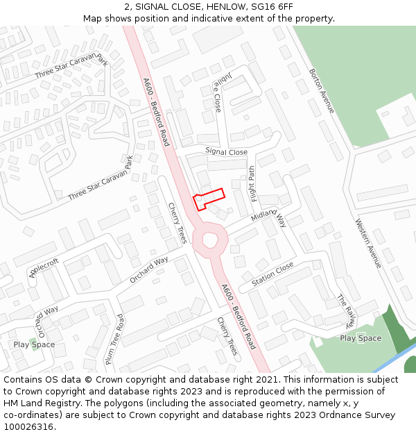 2, SIGNAL CLOSE, HENLOW, SG16 6FF: Location map and indicative extent of plot