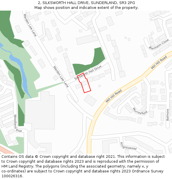 2, SILKSWORTH HALL DRIVE, SUNDERLAND, SR3 2PG: Location map and indicative extent of plot